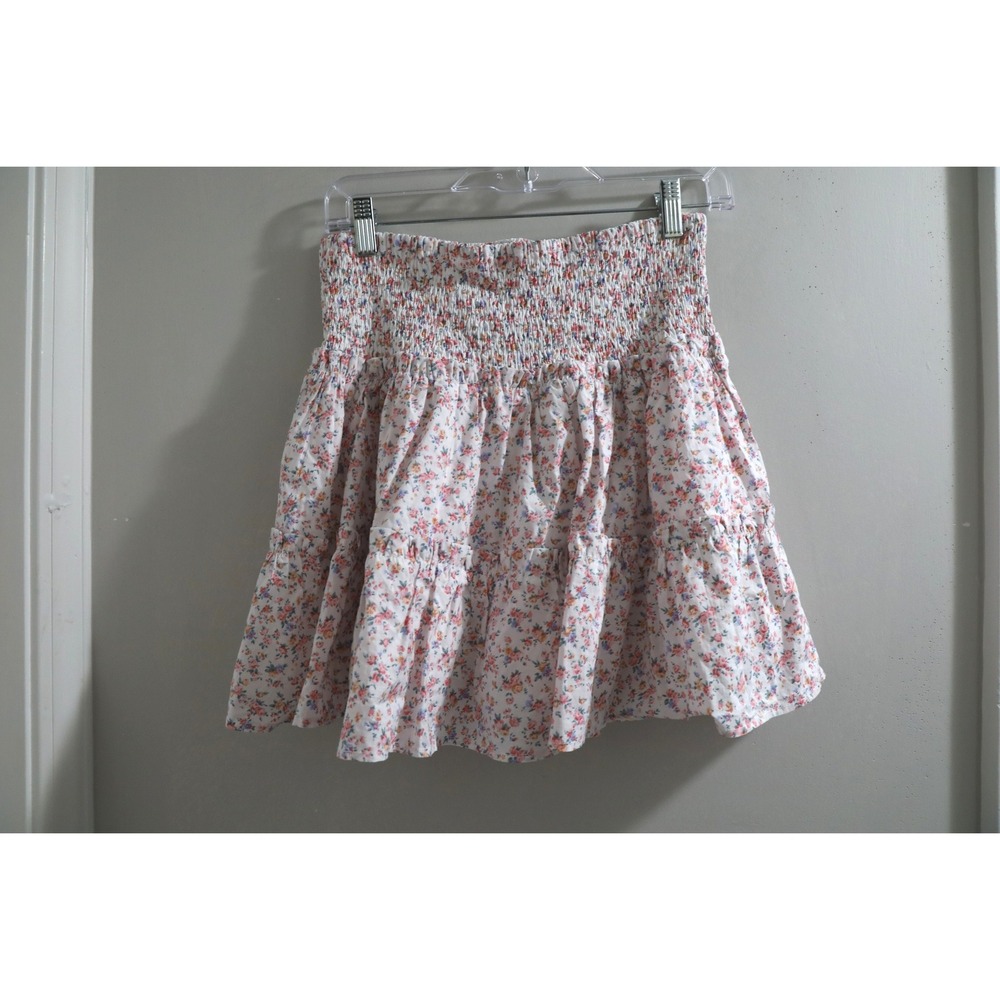 J. Marie Floral Smocked Tiered Mini skort White Pink Blue JM1944 Womens Medium